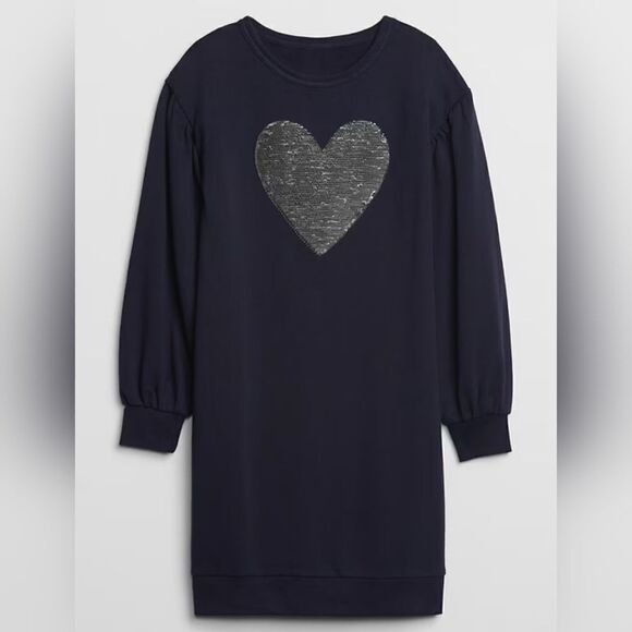 Gap Kids Size Medium Heart‎ Flip Sequin Navy Sweatshirt Dress - Picture 1 of 8